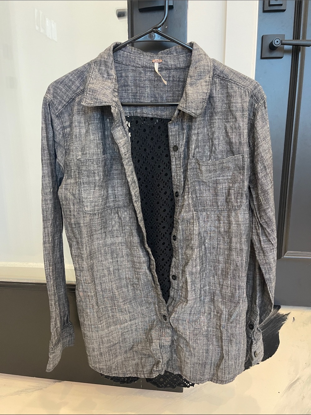 Free People Heather Gray Button-Front Shirt